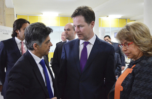 (L) Diego Martínez Santa Cruz, Pres. Holdtrade Atlántico. (C) Nick Clegg, Deputy PM UK; (R) Cecilia Alvarez, Colombian Min. of Transport at La Sabana, railway station Bogota, February 2014