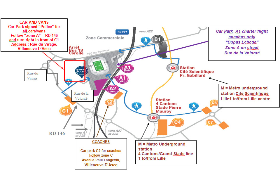 Map of stadium area and car parks