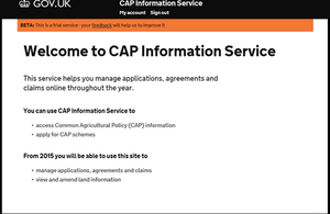 CAP Information Service Welcome Screen