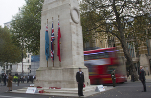 Members of the Armed Forces keeping the Watch at the Cenotaph this morning [Picture: Petty Officer Airman (Photographer) Owen Cooban, Crown copyright]