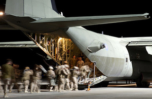 British troops leaving Camp Bastion for the final time in the back of a RAF Hercules transporter aircraft [Picture: Corporal Andrew Morris RAF, Crown copyright]