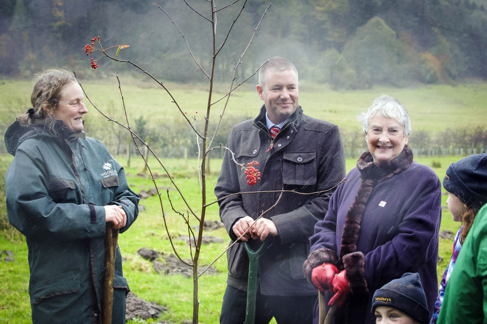 Pictured L-R  Carol Evans, director of the Woodland Trust Scotland, Marc Watson, Sainsbury's Longstone store manager and Margaret Murison from Mid Calder.