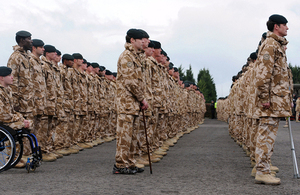 4 RIFLES parade at Bulford in 2009 to receive their Afghanistan Operational Service Medals [Picture: Sergeant Dan Harmer RLC, Crown copyright]