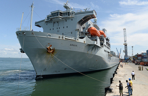 Royal Fleet Auxiliary aviation support ship Argus arrives in Sierra Leone [Picture: Staff Sergeant Tom Robinson RLC, Crown copyright]
