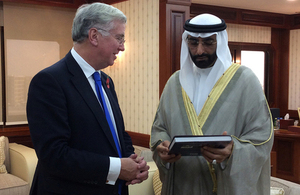 Defence Secretary Michael Fallon meets Mohammed Ahmad Al Bawardi Al Falasi the Under-Secretary of the UAE Ministry of Defence, in Abu Dhabi [Picture: Crown copyright]