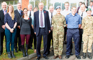 Julian Brazier TD MP (centre) meets reservists and staff during his visit to UKHO