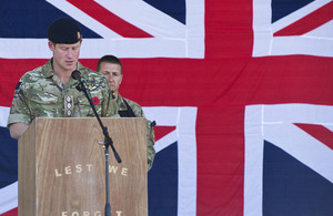 Prince Harry pays tribute on Remembrance Sunday in Kandahar [Picture: Corporal Andrew Morris RAF, Crown copyright]