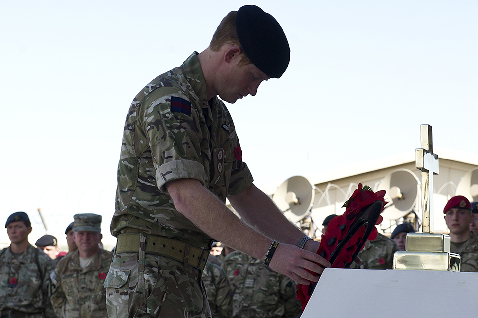 Prince Harry lays a wreath on Remembrance Sunday in Kandahar