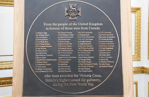 Bronze plaque for the 70 men from Canada who won Britain’s highest military honour.