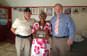 Mrs Naomi Rika with Major (retd) Jim Hall (left) with the Deputy High Commissioner, Daniel Salter