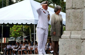 High Commissioner to Malaysia HE Vicki Treadell and Defence Adviser Captain Ken Taylor at the Remembrance Day Service at the Cenotaph in Kuala Lumpur, Malaysia