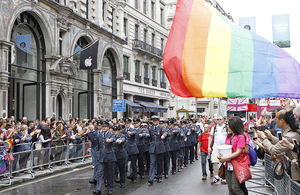 Royal Air Force personnel on parade during the 2014 London Pride event [Picture: Senior Aircraftman Ash Reynolds, Crown copyright]