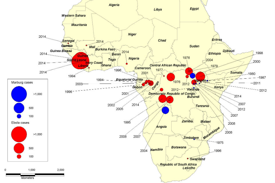 Ebola and Marburg cases in Africa