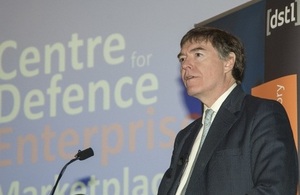 Minister for Defence Equipment, Support and Technology, Philip Dunne speaking at the CDE Marketplace event.