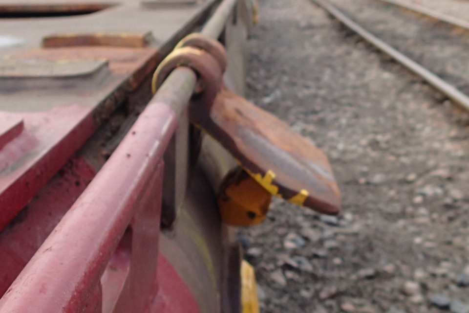 Hanging down from side of wagon (spigot similar to those fitted to the wagon involved in the accident) 