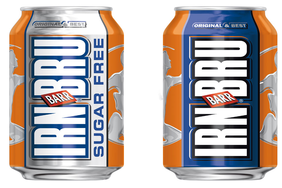 Image of 2 IRN-BRU cans.