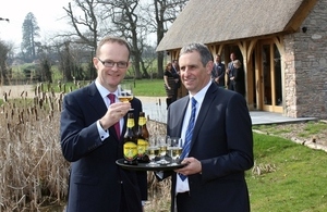 Dominic Jermey toasts Martin Thatcher during visit to Thatcher's Cider