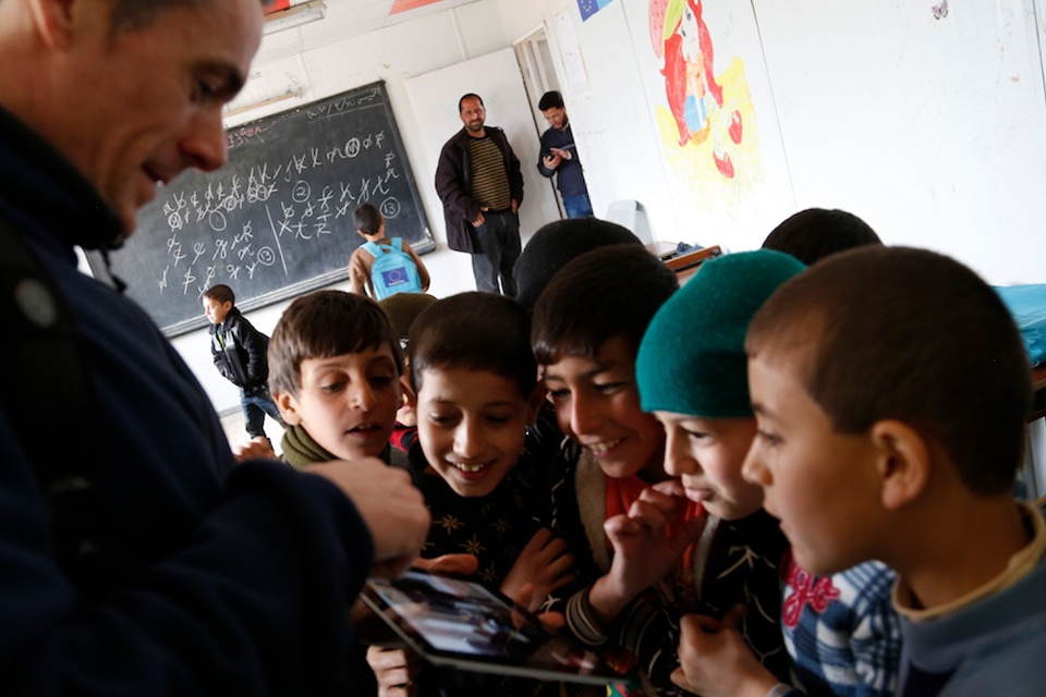 British teacher Keith Coughlin, visiting a school in the Zaatari refugee camp, Jordan. Picture: Russell Watkins/DFID