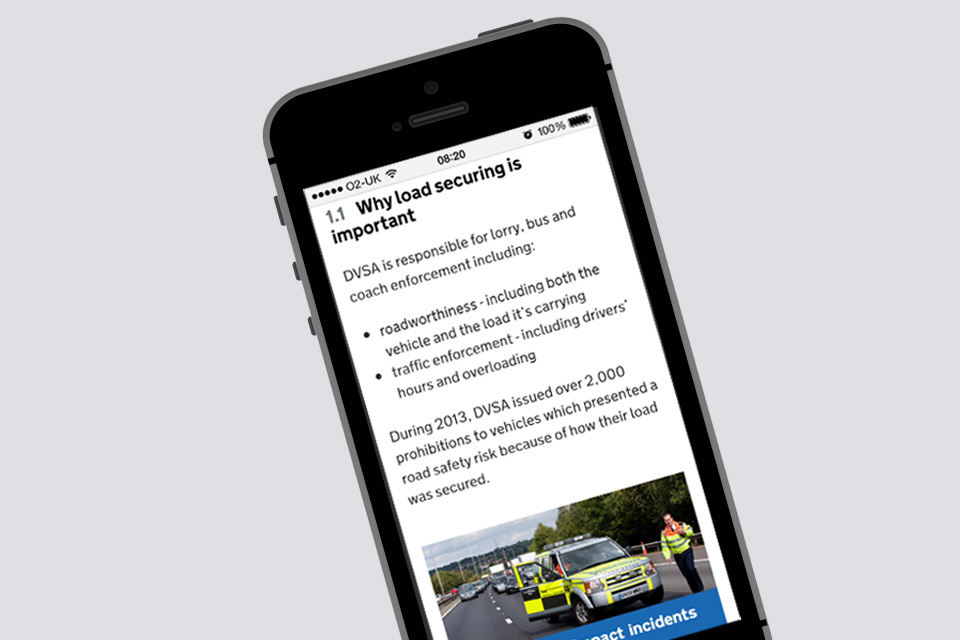 Load securing guide on a mobile phone
