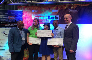 Head of British Council Colm McGiven with the FameLab finalists.