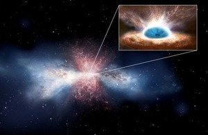 Black-hole wind sweeping away galactic gas.