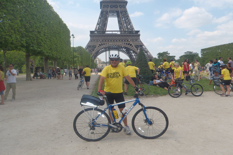 Neill in Paris after the London to Paris charity ride