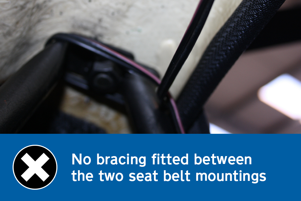 Not allowed: another view of seat belts anchorage that isn't safe.