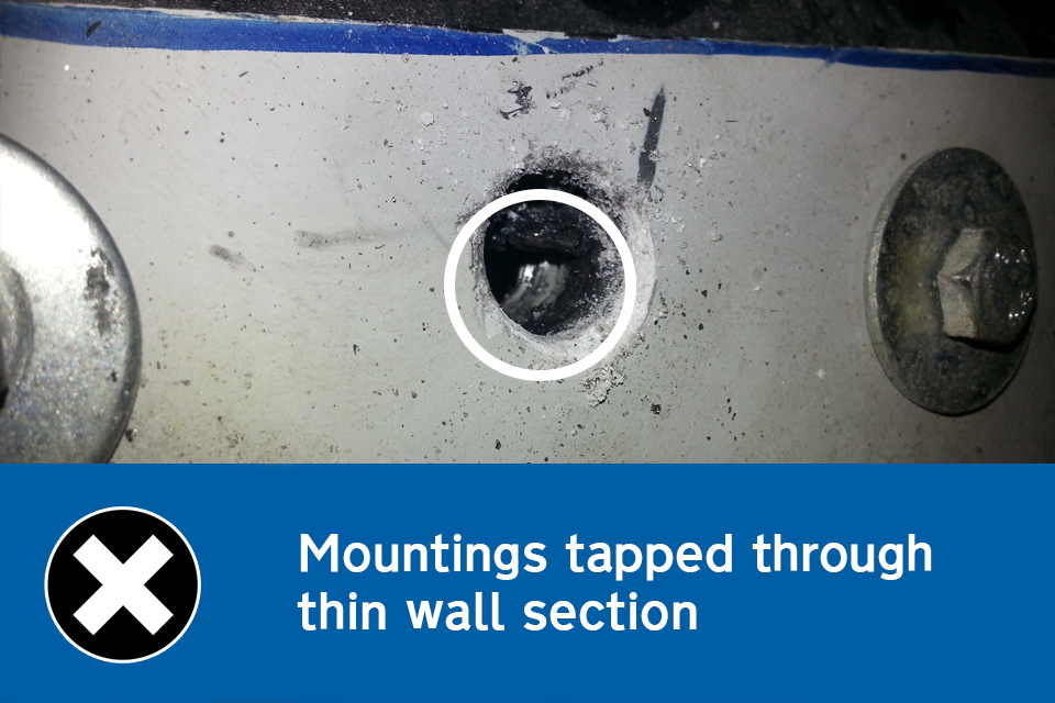 Not allowed: with the anchorage bolt removed it shows that there is no reinforcement, bracing or buttressing.
