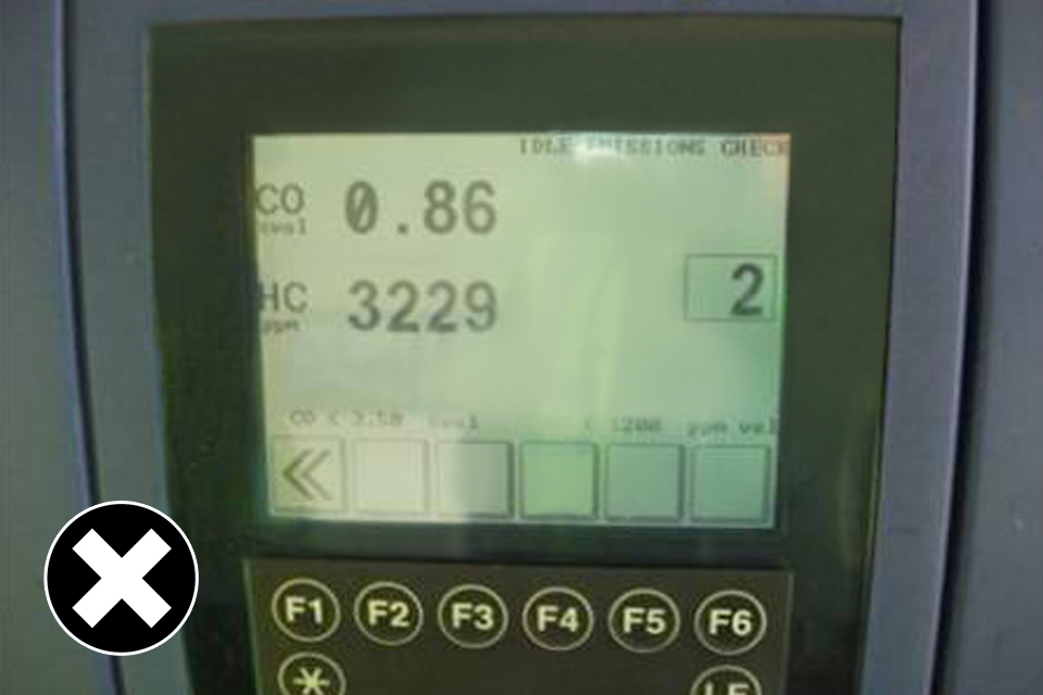 Not allowed: in the example a 1989 engine is tested and the CO is fine but the HC is too high.