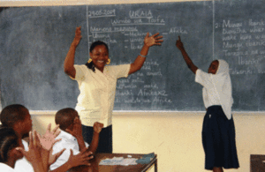 Teacher and students, Chama cha Viziwi Tanzania (CHAVITA) - Association for the Deaf