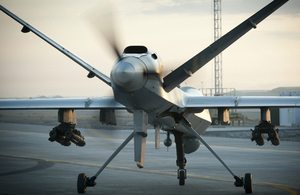 A Royal Air Force Reaper Remotely Piloted Air System at Kandahar Airfield in Afghanistan.