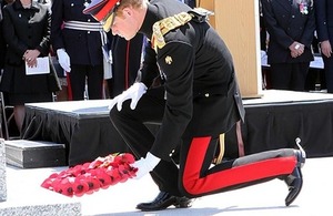 Prince Harry laying wreath