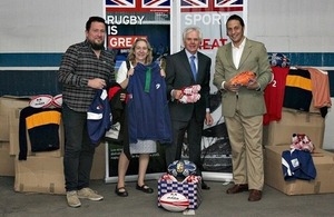 Ambassador Patrick Mullee, DHM Tina Hamilton; Juan Ignacio Lucini, President of Ecuadorean Rugby Federation and Mauricio Cuevas, representative of Ecuadorean Rugby Federation.