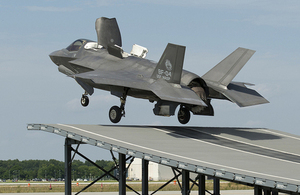 F35B Lightning II takes off from a ski jump during testing
