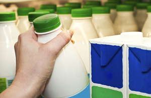 Milk bottles on a shelf