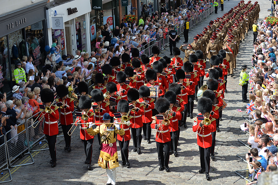 The parade going through the streets of Guildford to mark Armed Forces Day