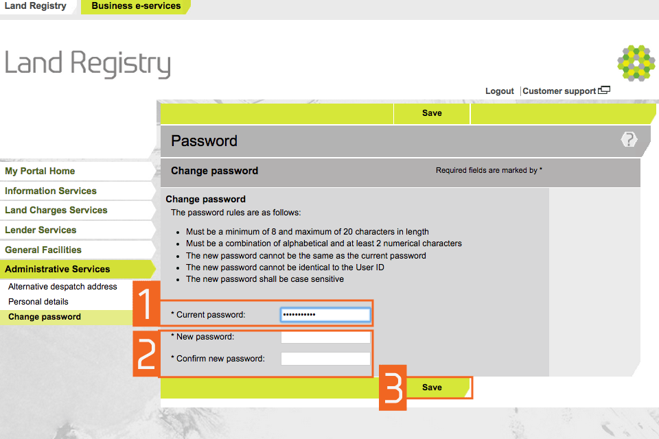 Change password screenshot