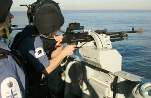 Royal Navy personnel manning one of Brocklesby's guns