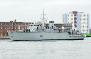 HMS Brocklesby departing from Portsmouth