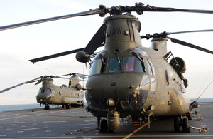 Chinook helicopters onboard HMS Bulwark