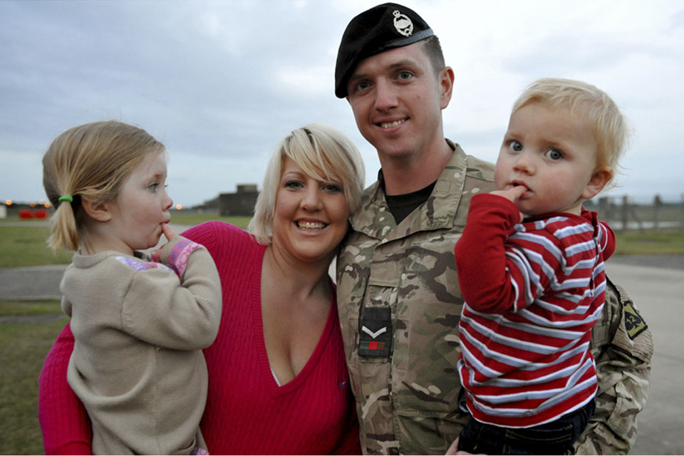 Left to right: Poppy, Sam, Lance Corporal Dan Wenlock and Archie 