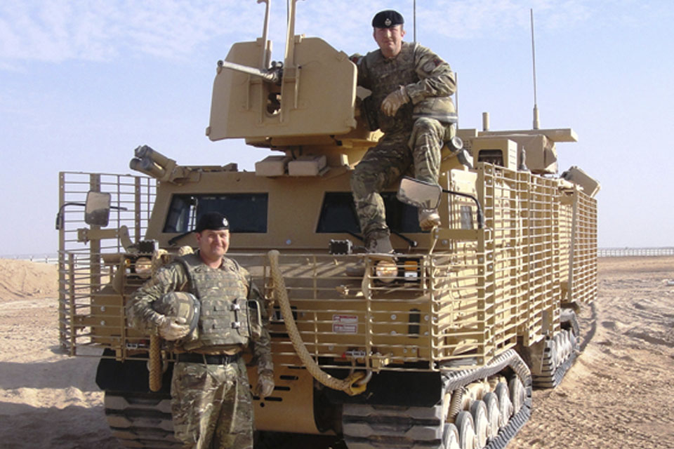 Corporal Tristan Cordery and Trooper Nick Dinsdale with one of the new Warthog vehicles 