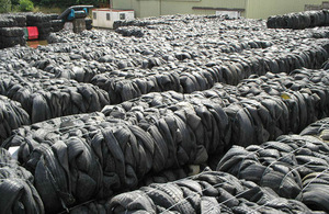 Bales of waste tyres
