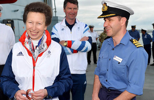 Her Royal Highness Princess Anne on board the Royal Fleet Auxiliary vessel Mounts Bay