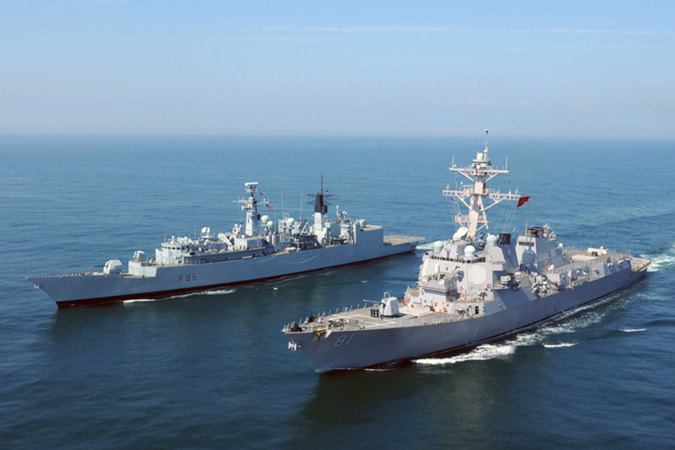 HMS Cumberland (left) and the USS Winston S Churchill on exercise off the Isle of Wight