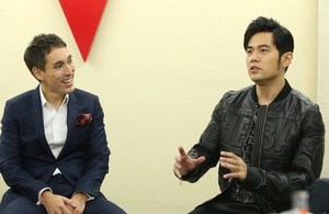 Jay Chou discussing how he likes British architecture with Consul-General Shanghai John Edwards