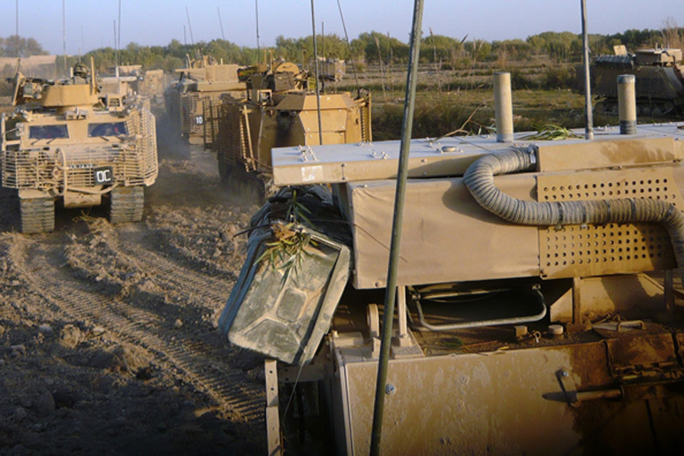 Warthog vehicles of the 2nd Royal Tank Regiment at the scene