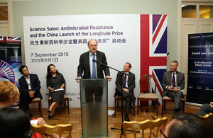 Sir Mark Walport has launched the £10m Longitude Prize in China at a Science Salon on Anti-microbial Resistance in Beijing.