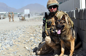 Lance Corporal Andy Wallace and patrol dog Gromit out on patrol in the suburbs of Kabul