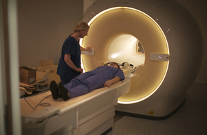 MRI scan in use, at UCL Hospital